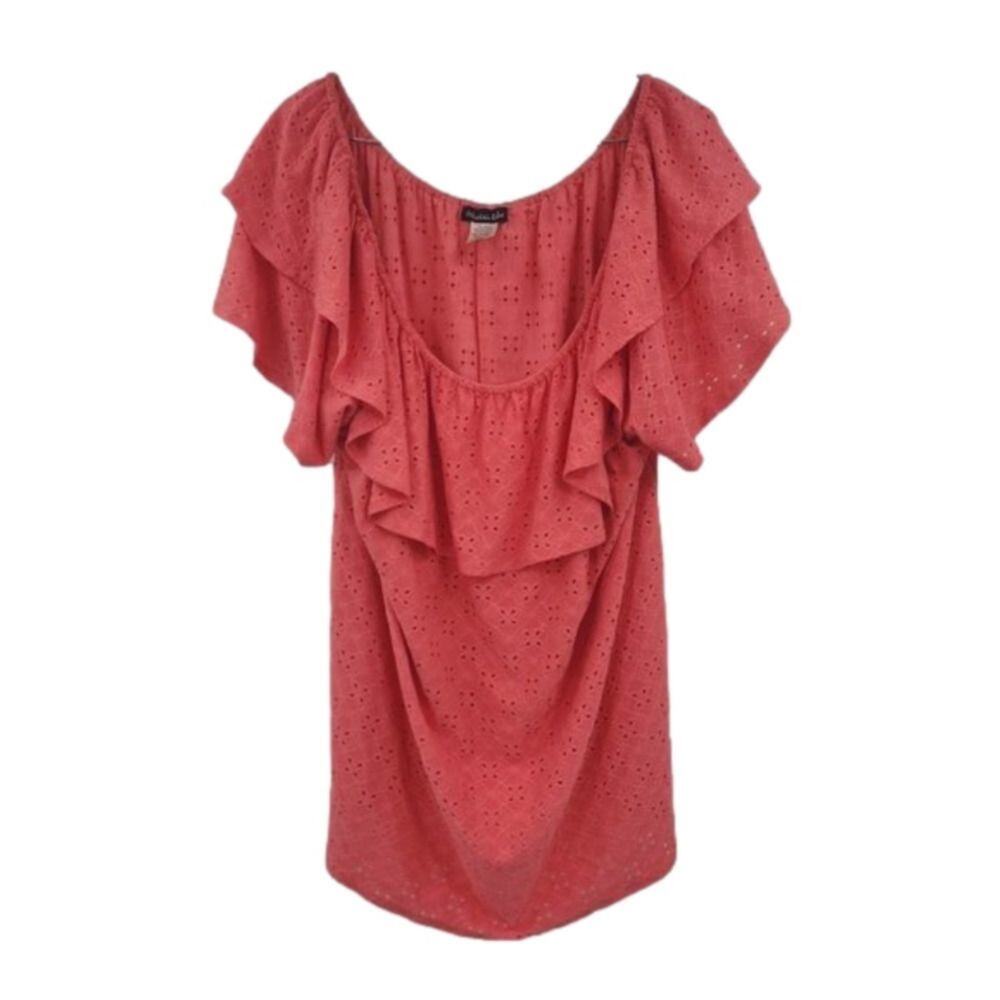 OLIVIA BLU Ruffle Neck Flowy Top Womens Plus Size 2x Summer Spring Eyelet